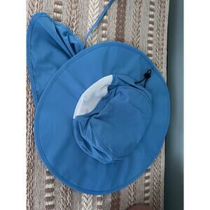 Home Prefer Outdoor Blue Sun Hat Wide Brim Mesh Fishing Hat with Neck Flap